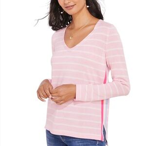 Vineyard Vines Pink and Ivory Striped Lightweight Knit Sweater‎ Sz S Relaxed Fit